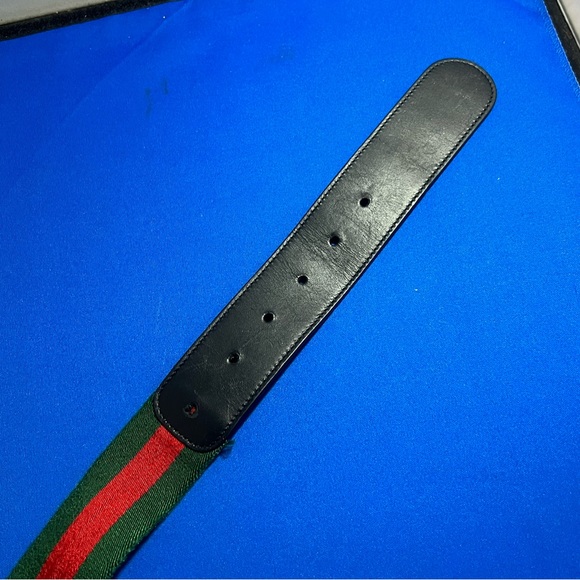 Gucci Web Green & Red Signature Stripe Canvas GG Buckle Belt (411924) 80/32 - Picture 5 of 8